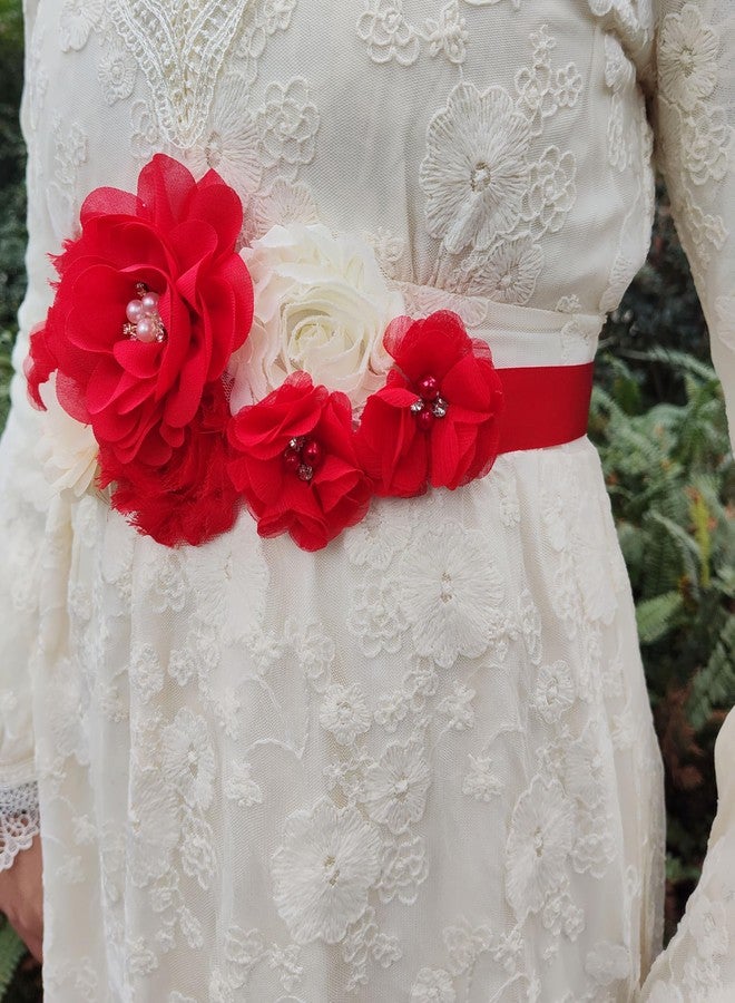Oyabridal Wedding Bride Belt Floral Sash Belts for Maternity Dresses Floral Belt Sash Girls Women Baby Shower (Red) - Image 5